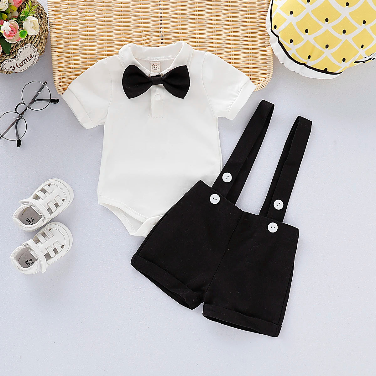 Baby Boy Gentleman Romper & Suspender Set