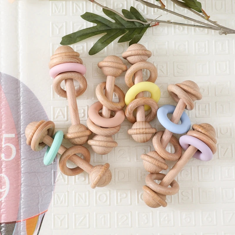 Wooden Baby Rattle & Silicone Teether Toy