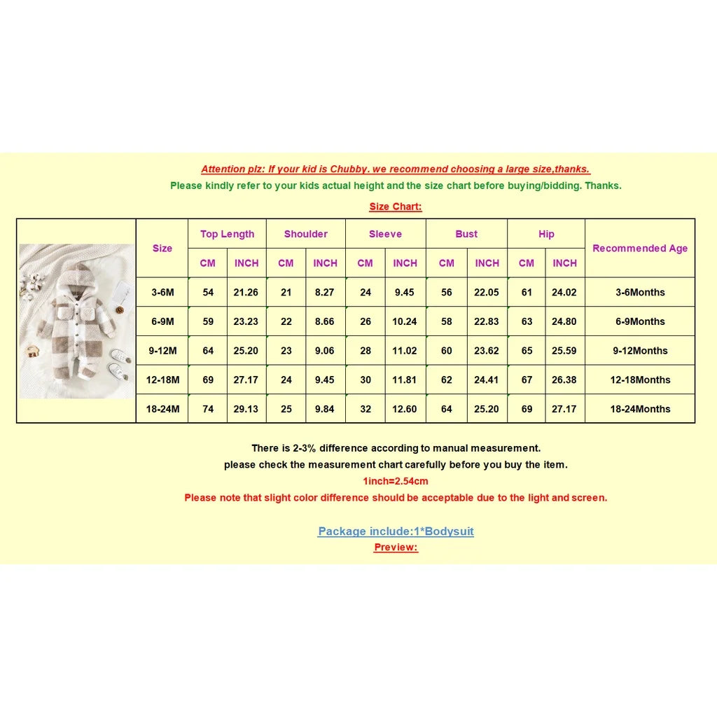 Baby Plaid Hooded Winter Romper