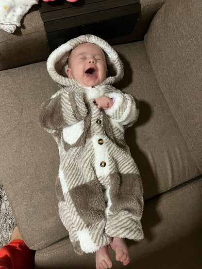 Baby Plaid Hooded Winter Romper
