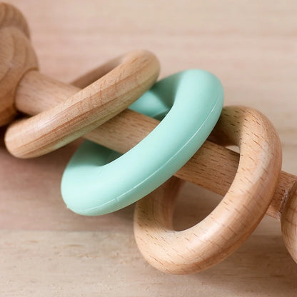Wooden Baby Rattle & Silicone Teether Toy