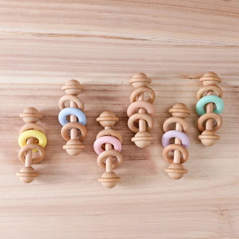 Wooden Baby Rattle & Silicone Teether Toy