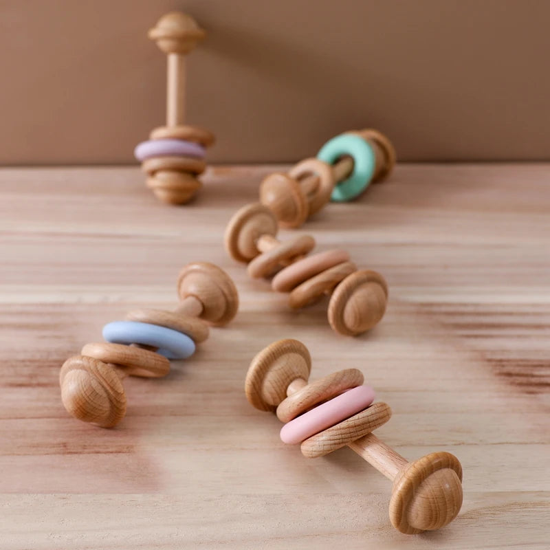 Wooden Baby Rattle & Silicone Teether Toy