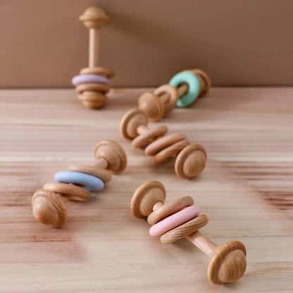 Wooden Baby Rattle & Silicone Teether Toy