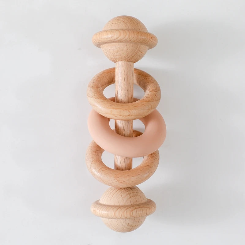 Wooden Baby Rattle & Silicone Teether Toy