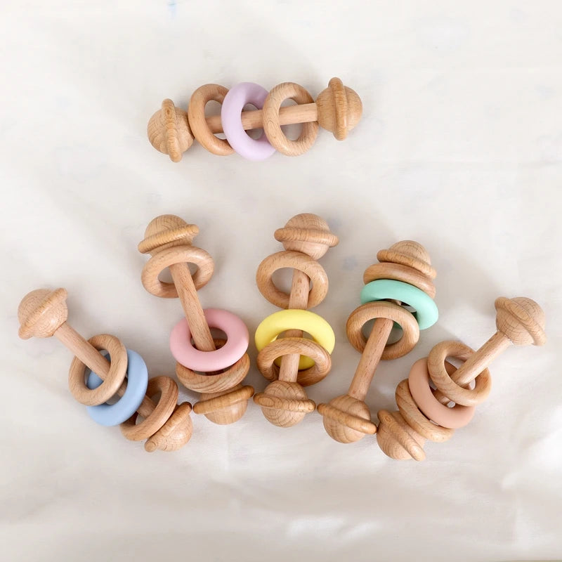 Wooden Baby Rattle & Silicone Teether Toy