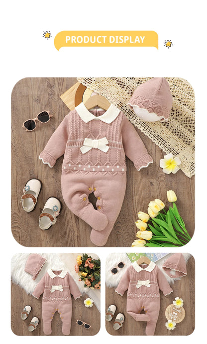 Baby Girl Knit Romper & Hat Set