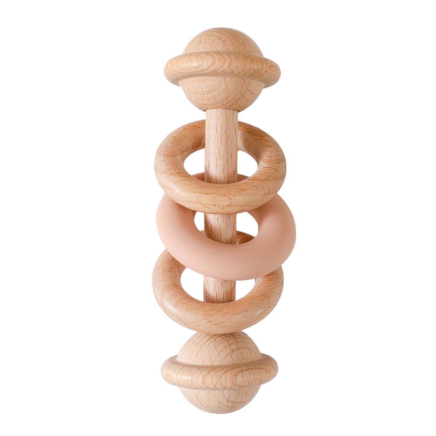 Wooden Baby Rattle & Silicone Teether Toy