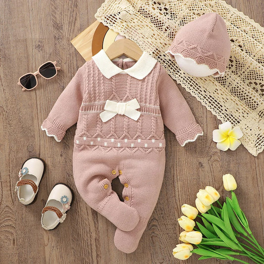 Baby Girl Knit Romper & Hat Set