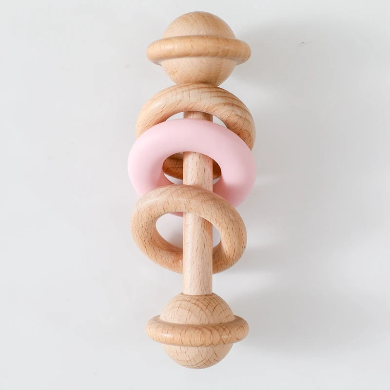 Wooden Baby Rattle & Silicone Teether Toy