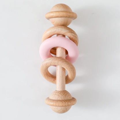 Wooden Baby Rattle & Silicone Teether Toy