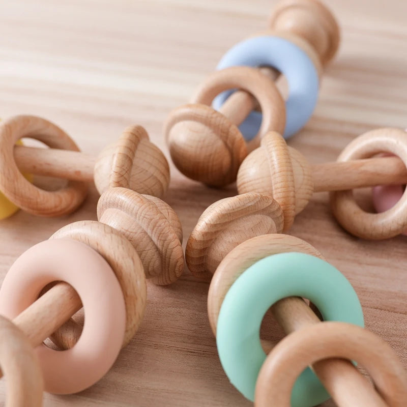Wooden Baby Rattle & Silicone Teether Toy
