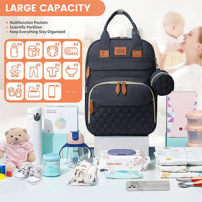 3-in-1 Diaper Bag Backpack with Foldable Baby Bed