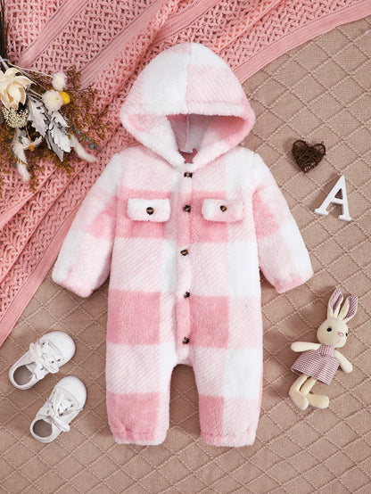 Baby Plaid Hooded Winter Romper