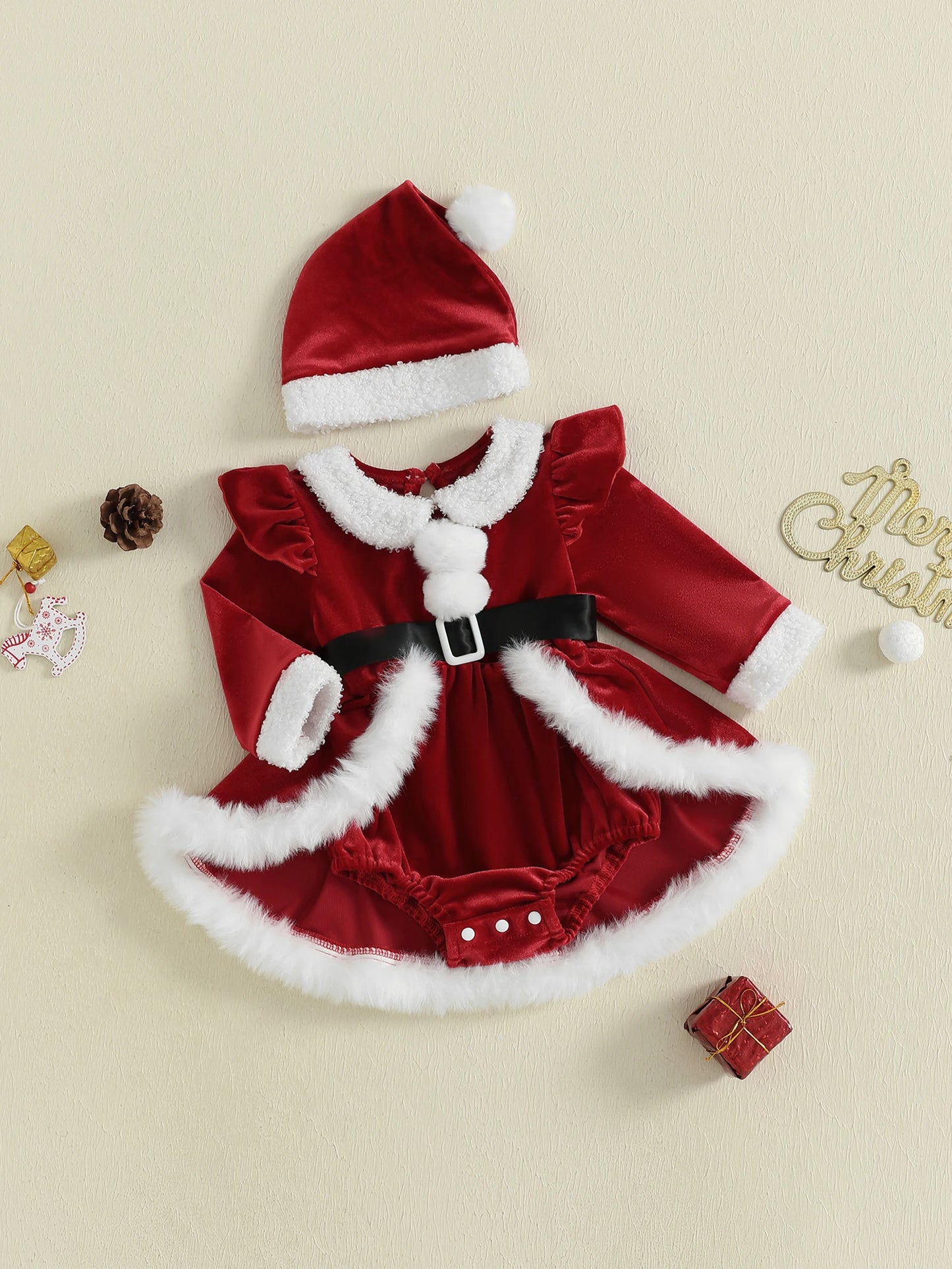 Baby Girl Christmas Santa Bodysuit Dress Set