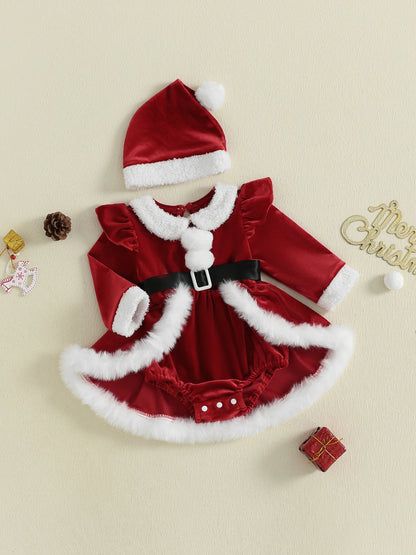 Baby Girl Christmas Santa Bodysuit Dress Set