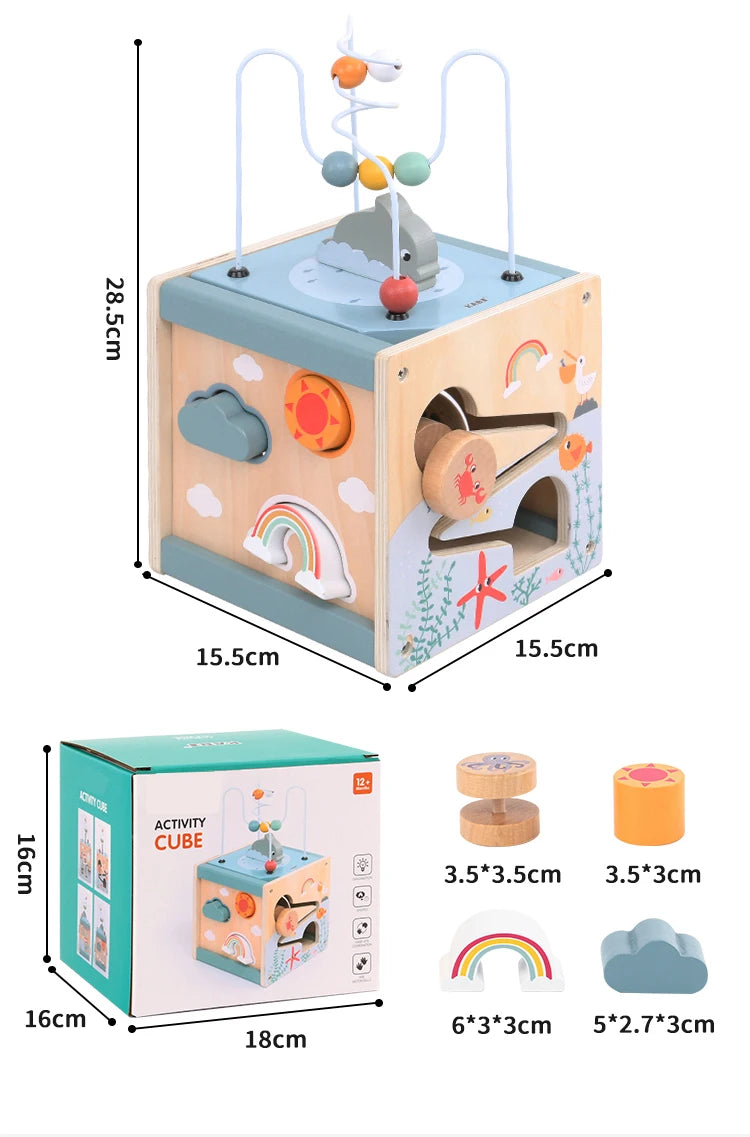 5-in-1 Wooden Activity Cube Montessori Toy