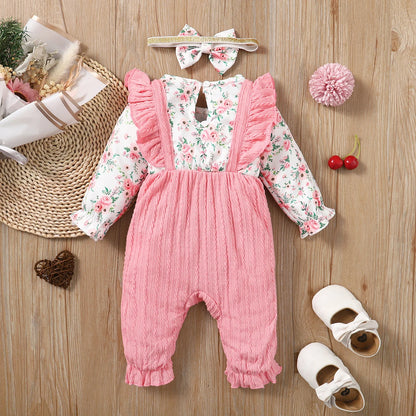 Baby Girl Floral Bow Romper & Headband Set