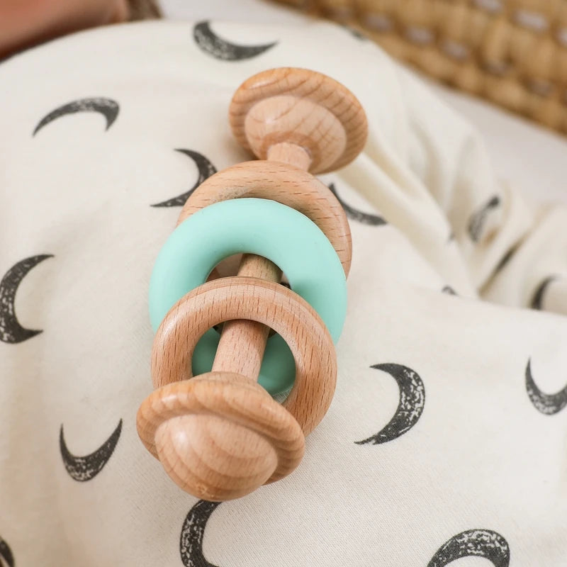 Wooden Baby Rattle & Silicone Teether Toy