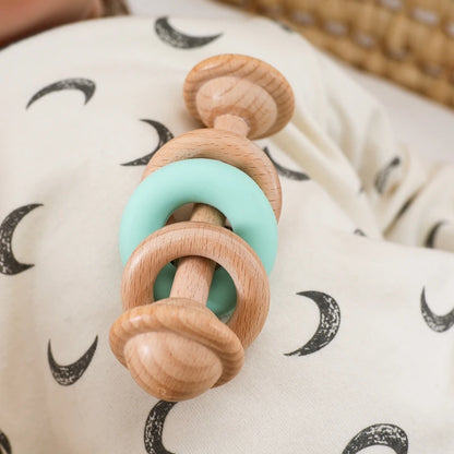 Wooden Baby Rattle & Silicone Teether Toy