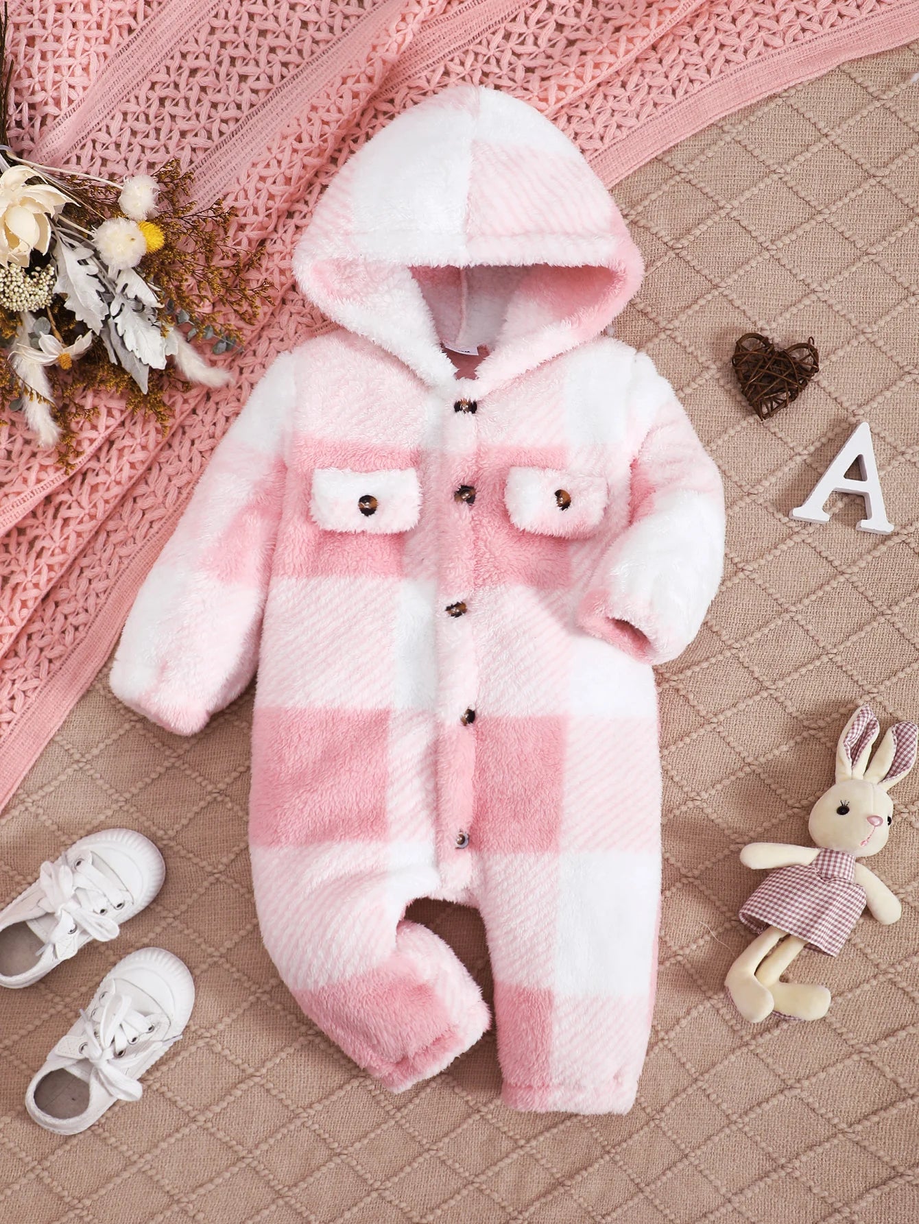 Baby Plaid Hooded Winter Romper