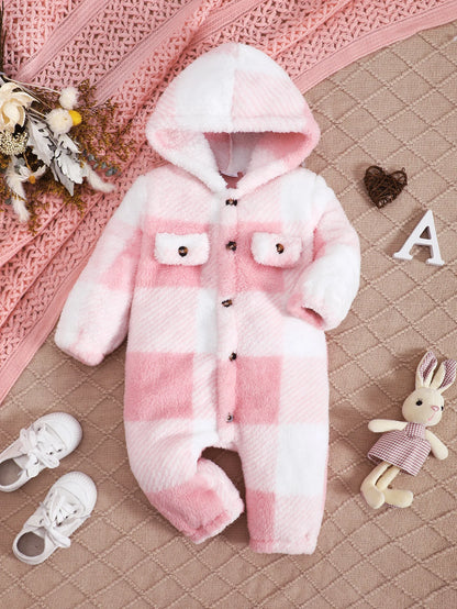 Baby Plaid Hooded Winter Romper