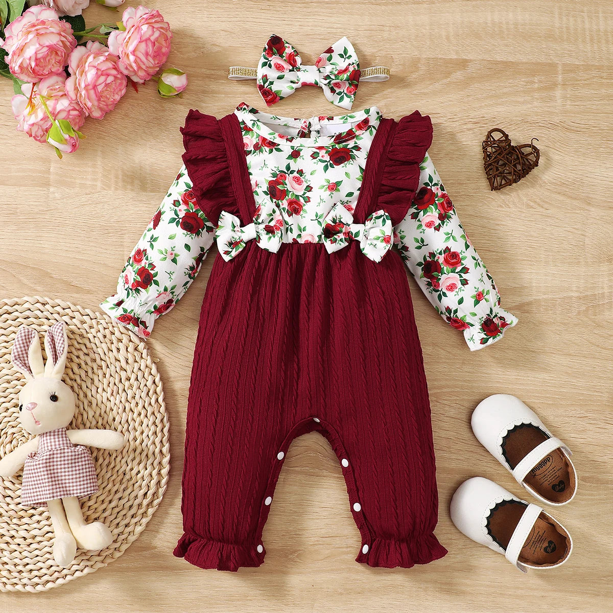 Baby Girl Floral Bow Romper & Headband Set