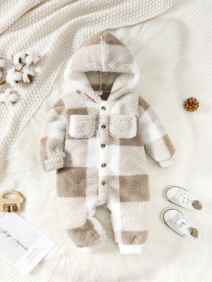 Baby Plaid Hooded Winter Romper