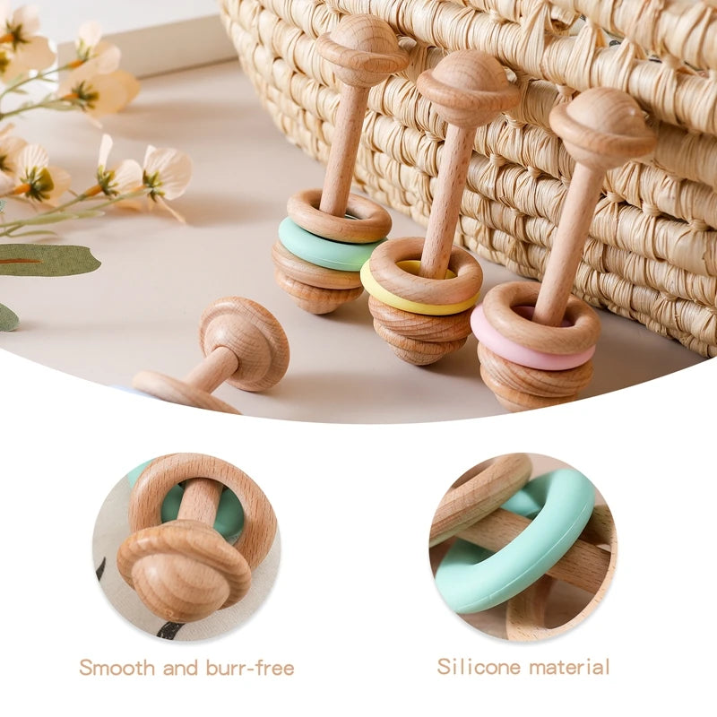 Wooden Baby Rattle & Silicone Teether Toy