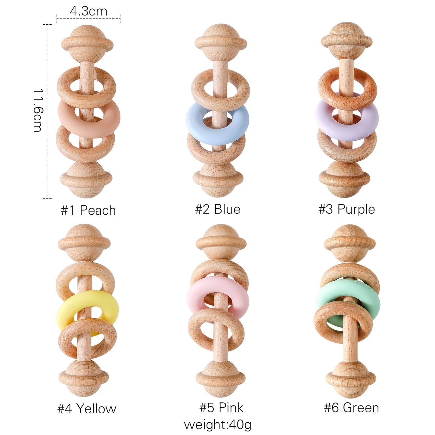 Wooden Baby Rattle & Silicone Teether Toy