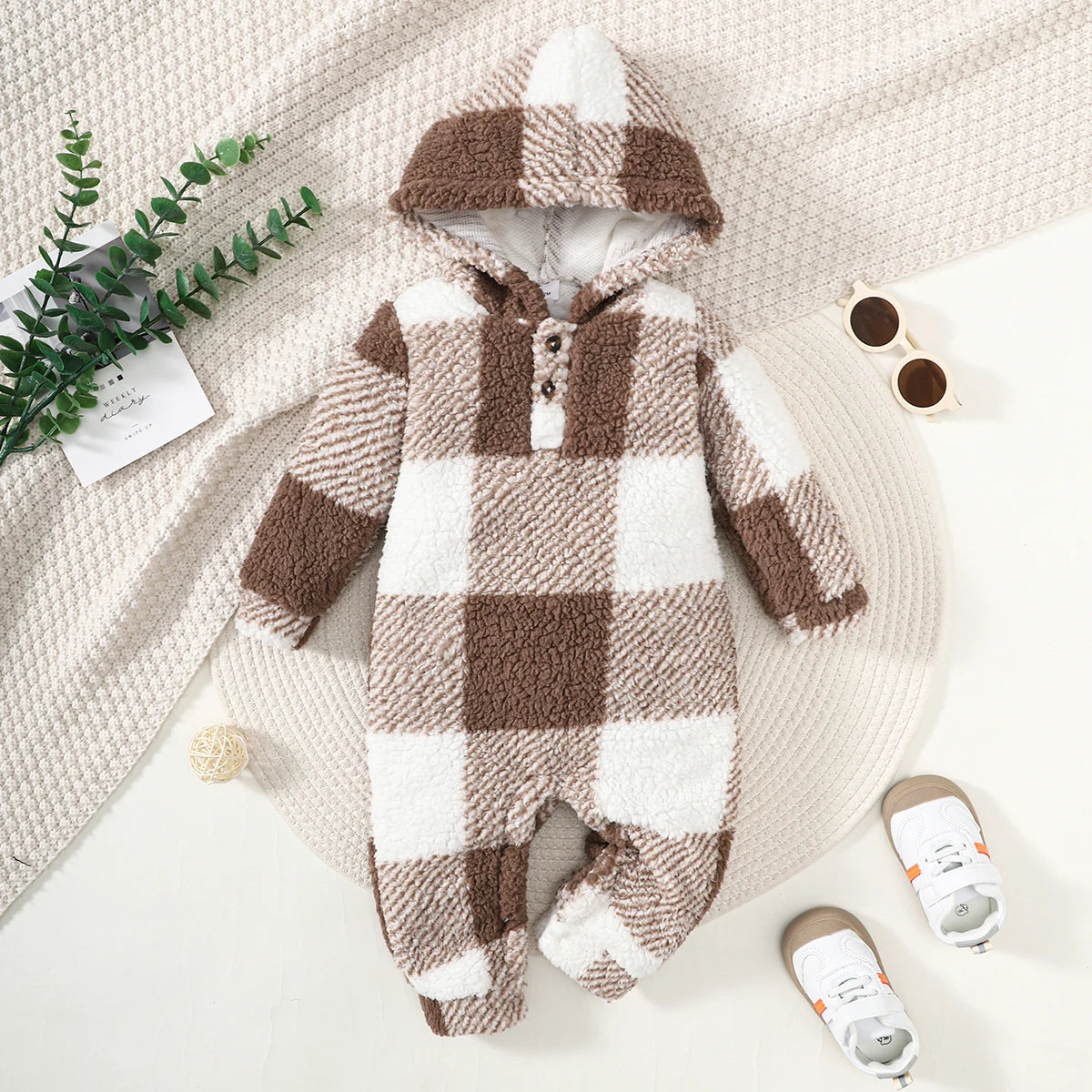 Baby Plaid Hooded Winter Romper