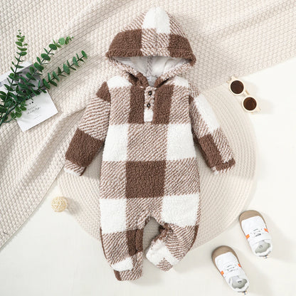 Baby Plaid Hooded Winter Romper