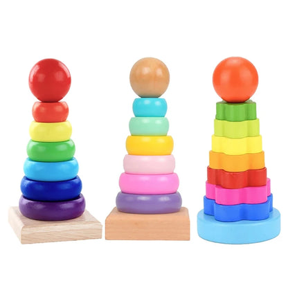 Wooden Rainbow Stacker Ring Montessori Toy