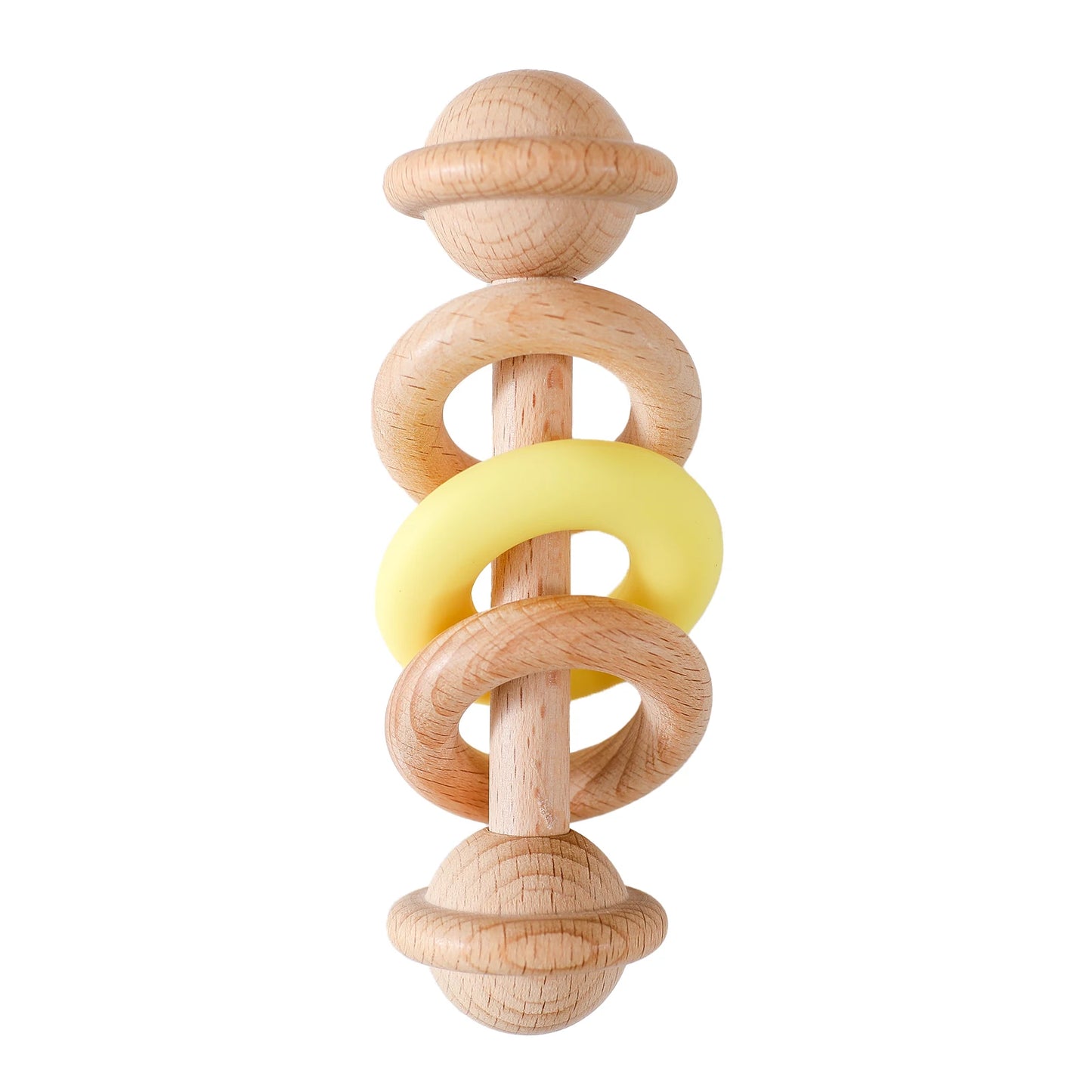 Wooden Baby Rattle & Silicone Teether Toy