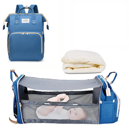 3-in-1 Diaper Bag Backpack with Foldable Baby Bed