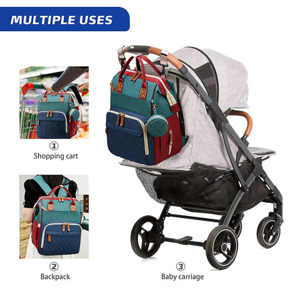 3-in-1 Diaper Bag Backpack with Foldable Baby Bed