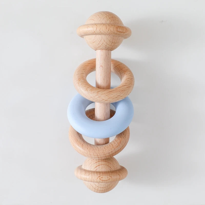 Wooden Baby Rattle & Silicone Teether Toy