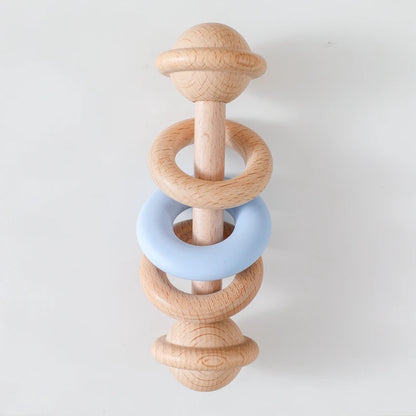 Wooden Baby Rattle & Silicone Teether Toy