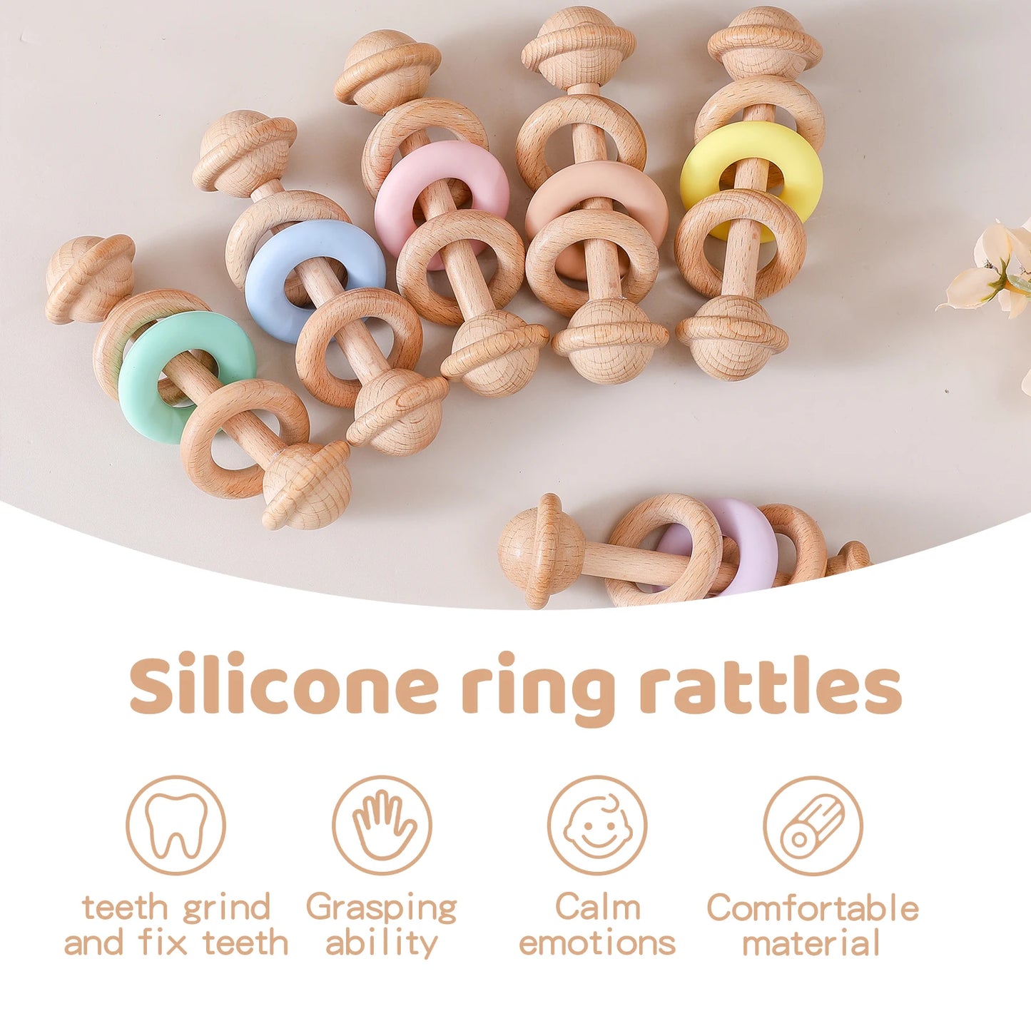 Wooden Baby Rattle & Silicone Teether Toy