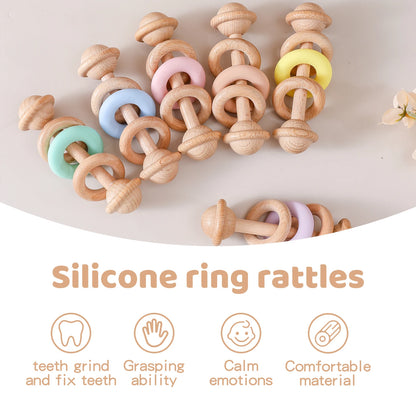 Wooden Baby Rattle & Silicone Teether Toy