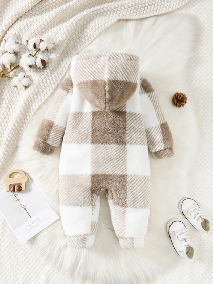 Baby Plaid Hooded Winter Romper