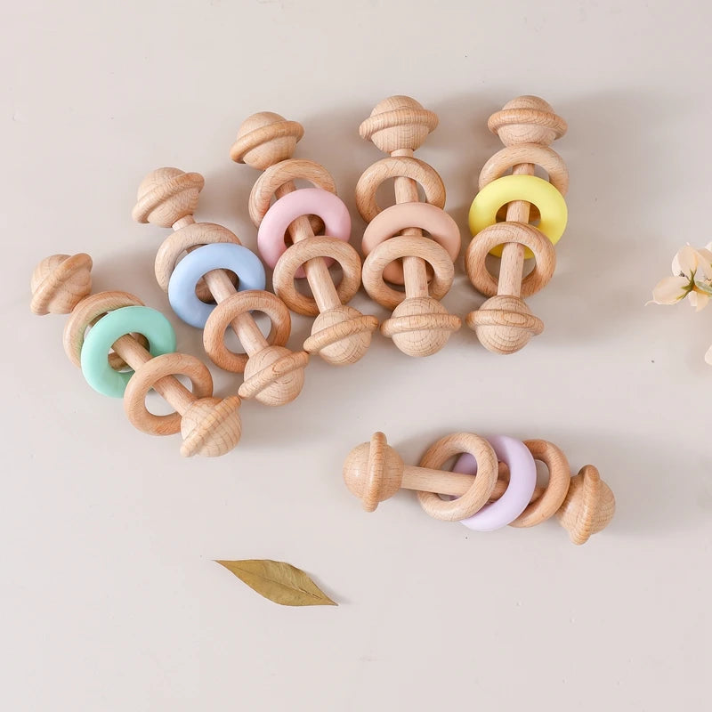 Wooden Baby Rattle & Silicone Teether Toy