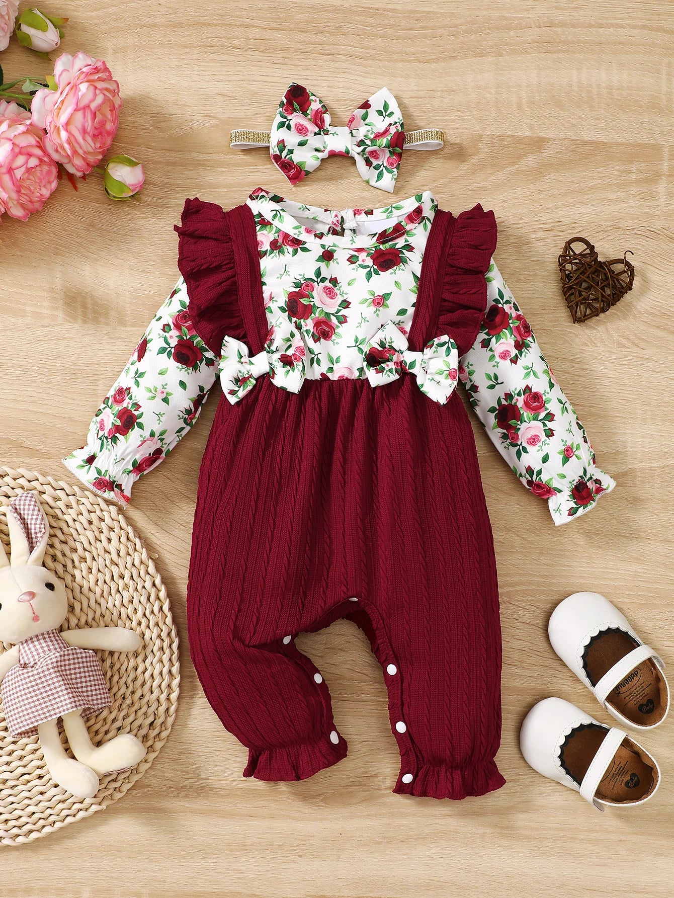 Baby Girl Floral Bow Romper & Headband Set