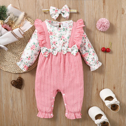 Baby Girl Floral Bow Romper & Headband Set