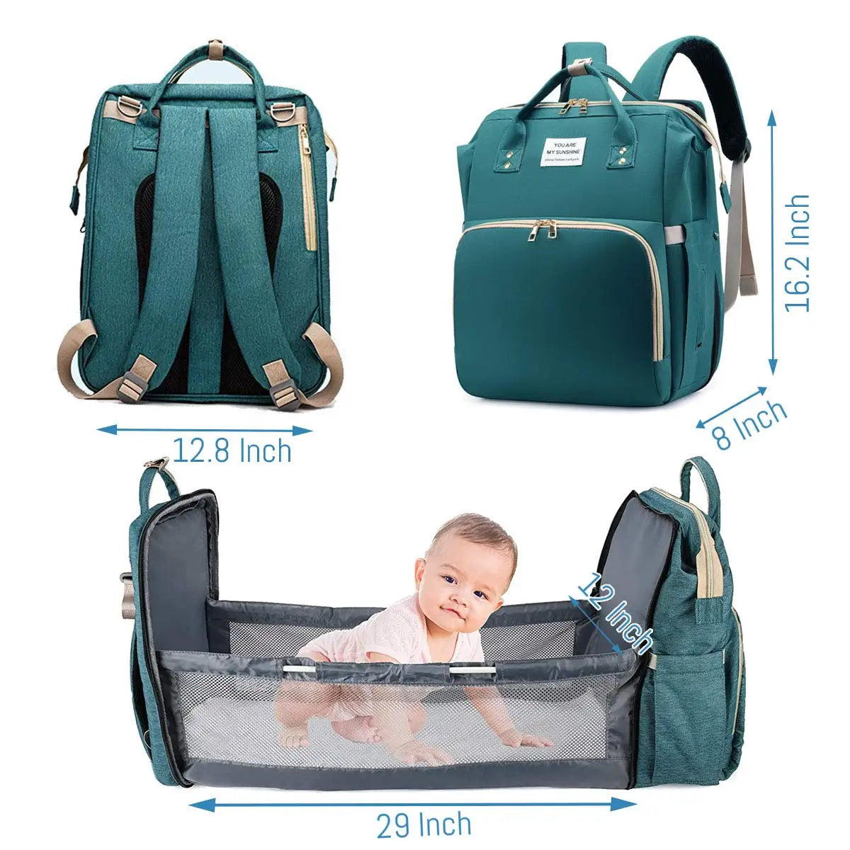 3-in-1 Diaper Bag Backpack with Foldable Baby Bed