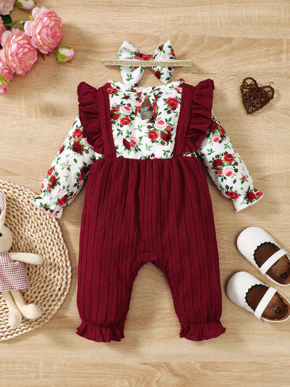 Baby Girl Floral Bow Romper & Headband Set