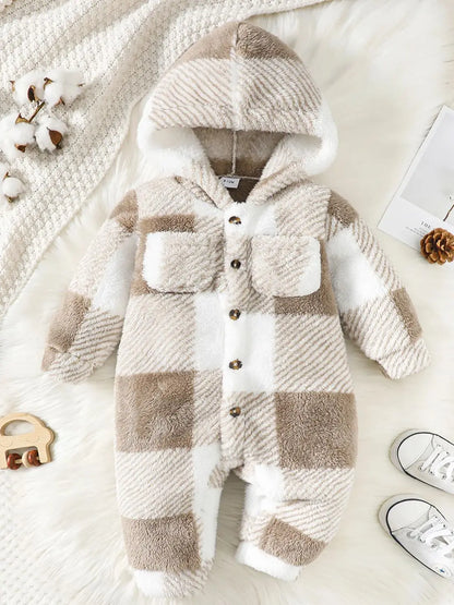 Baby Plaid Hooded Winter Romper