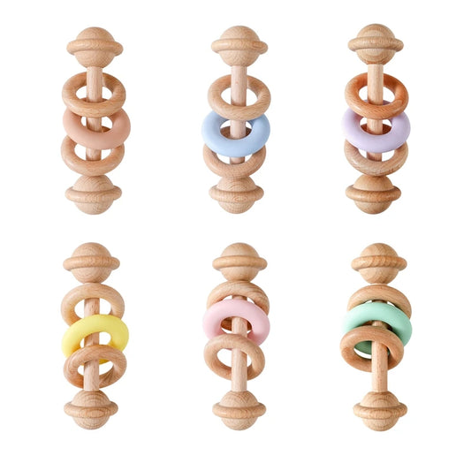 Wooden Baby Rattle & Silicone Teether Toy