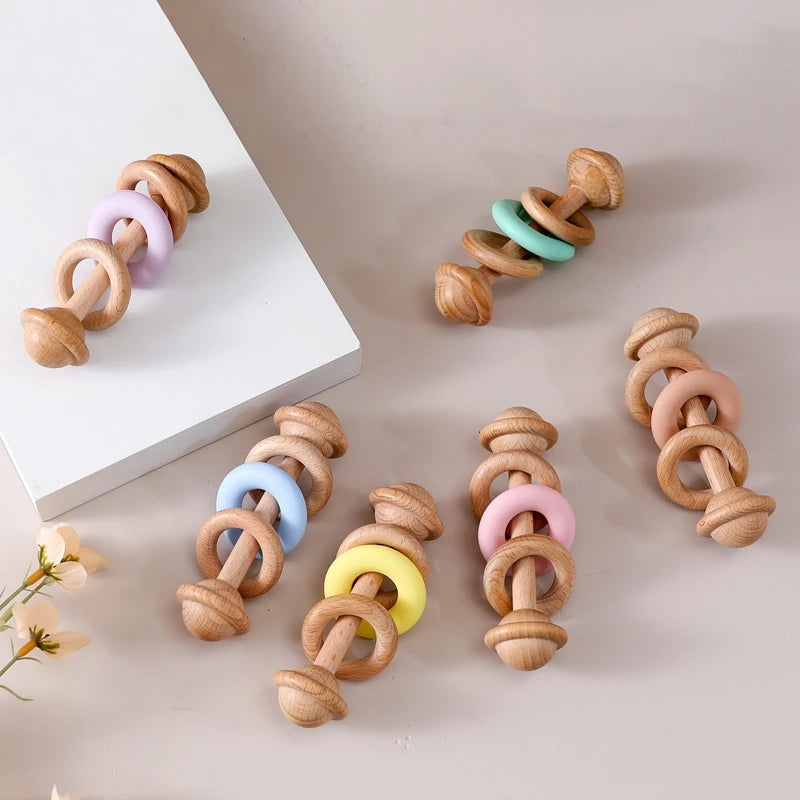 Wooden Baby Rattle & Silicone Teether Toy