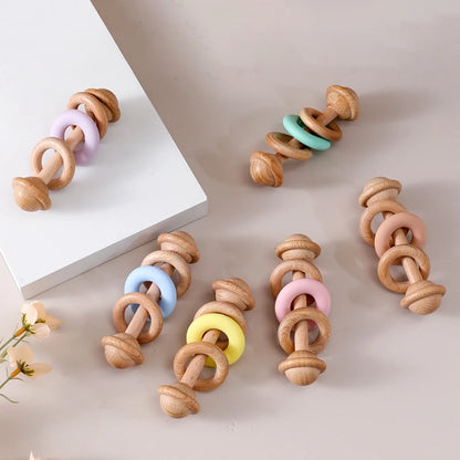 Wooden Baby Rattle & Silicone Teether Toy